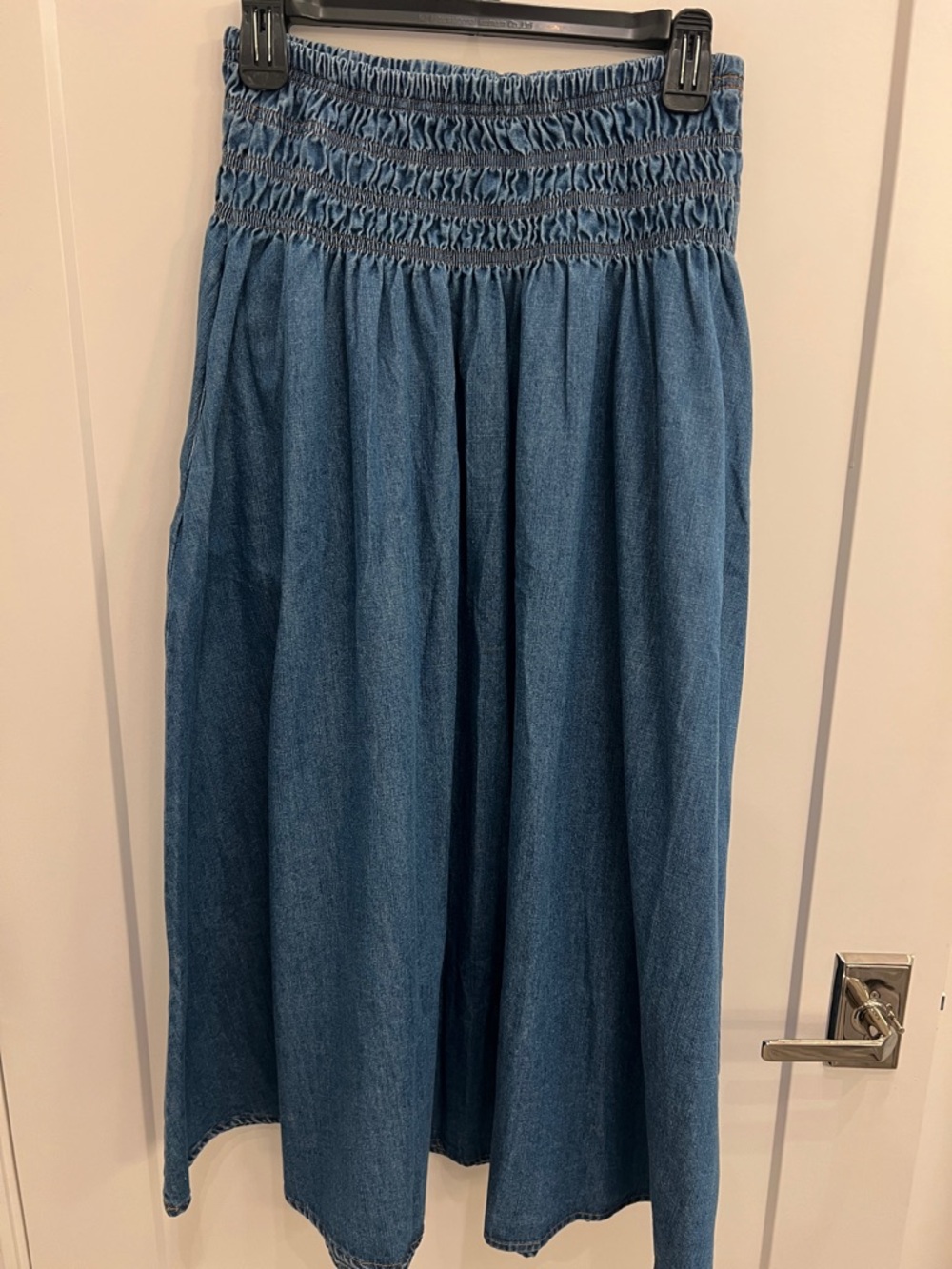 Addison Smocked Waist Denim Maxi Skirt - Blue